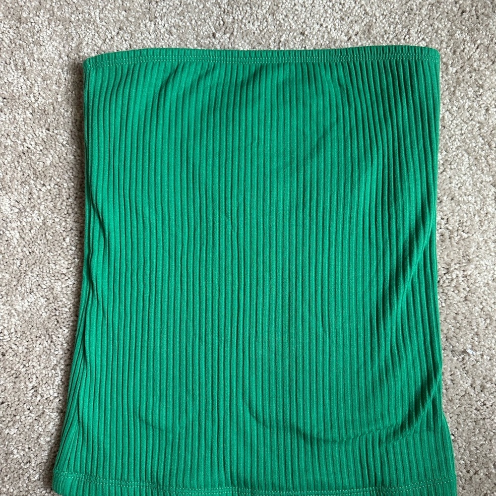 Green Ribbed Women's Strapless Top